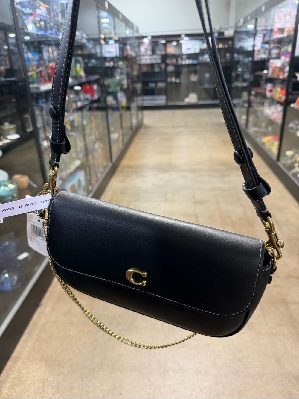 Coach Black Leather Crossbody with Gold Hardware